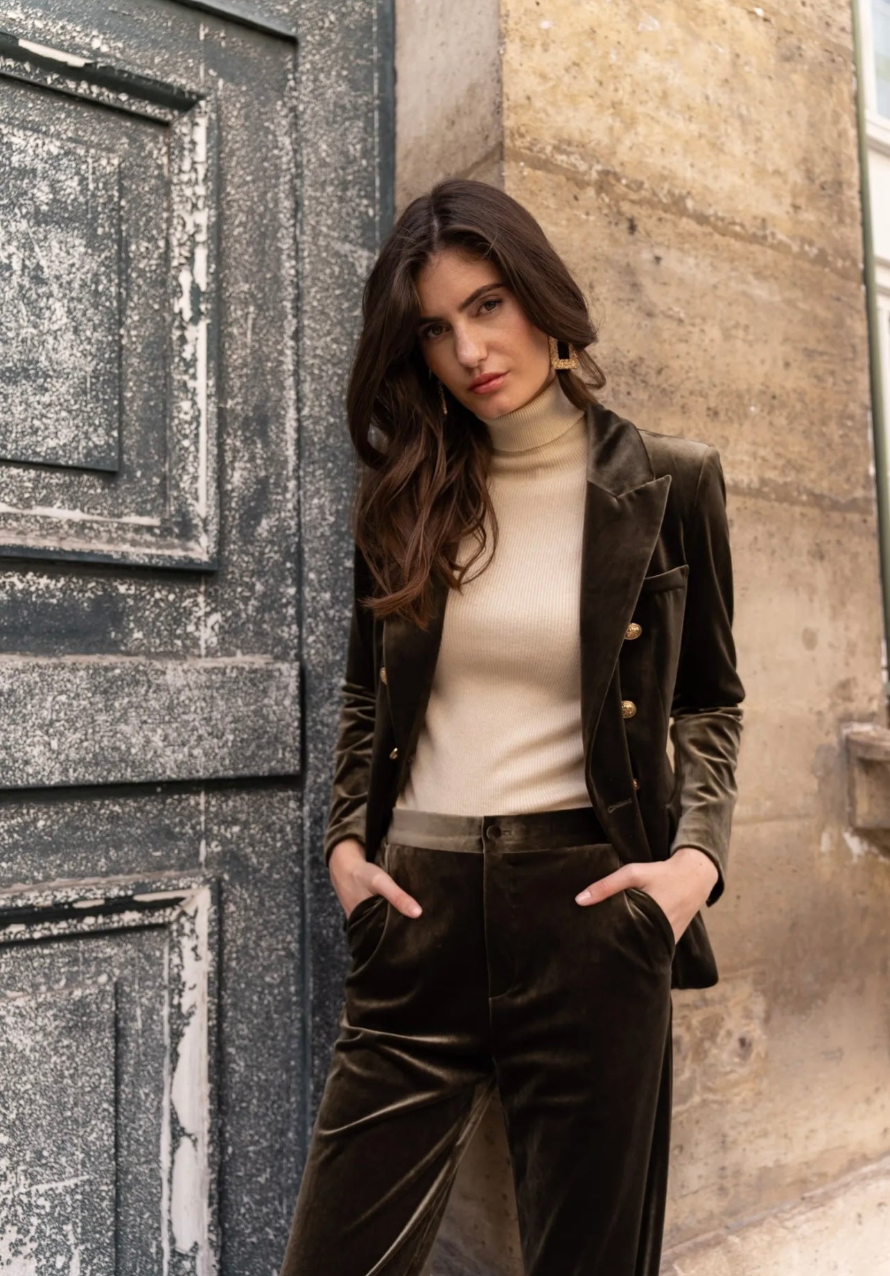 Mia Classic Velvet Jacket, Khaki - New Colour