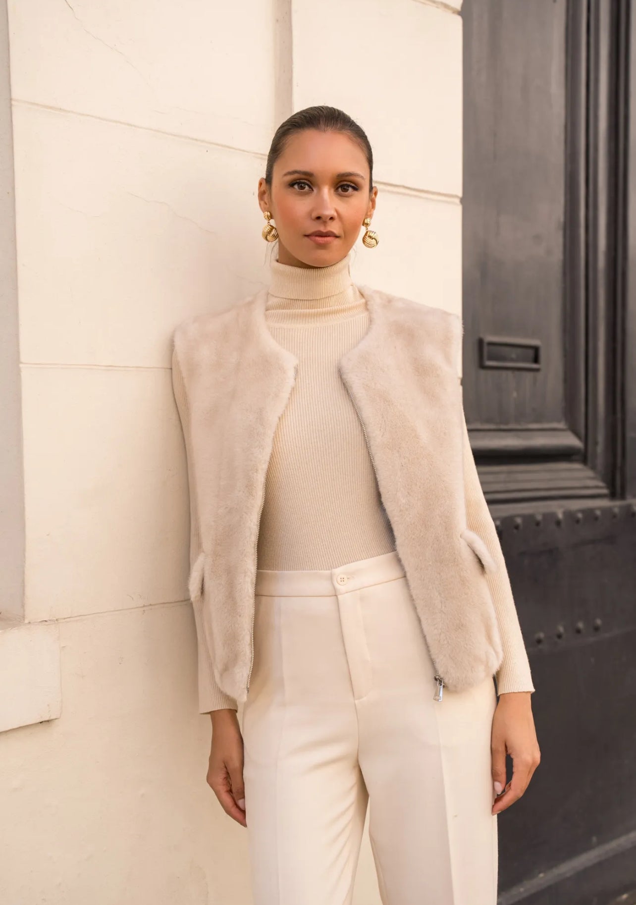 Jessica Fur Gilet - Beige