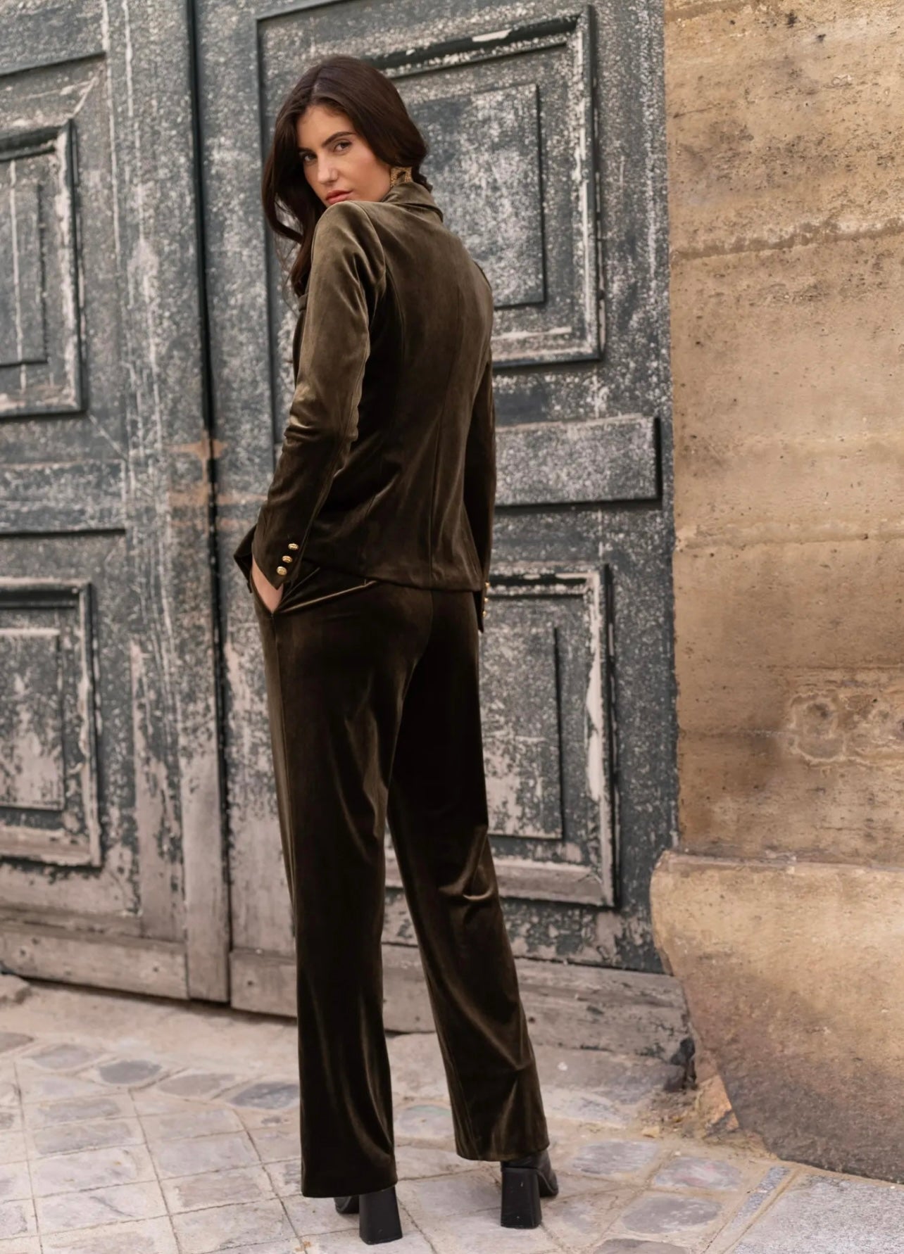 Mia Classic Velvet Jacket, Khaki - New Colour