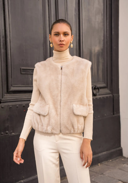 Jessica Fur Gilet - Beige