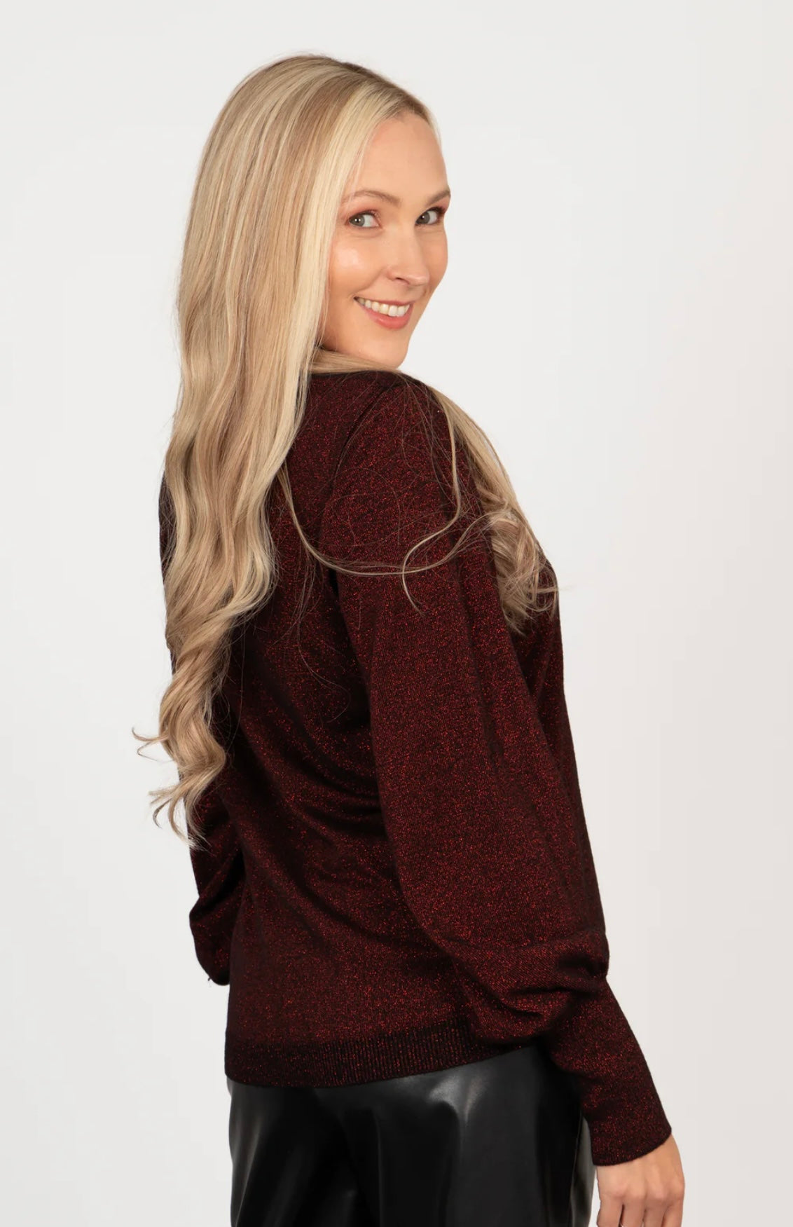 Penny Balloon Sleeve Jumper - Red Glitter