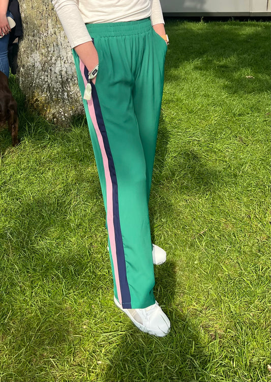 Colour Block Striped Trousers Green