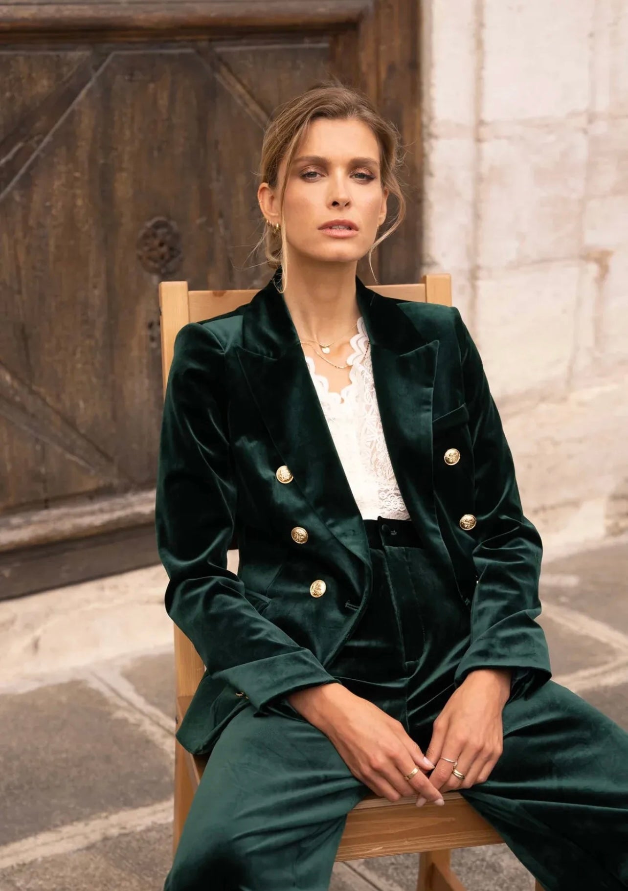 Mia Classic Velvet Jacket, Green - New Colour