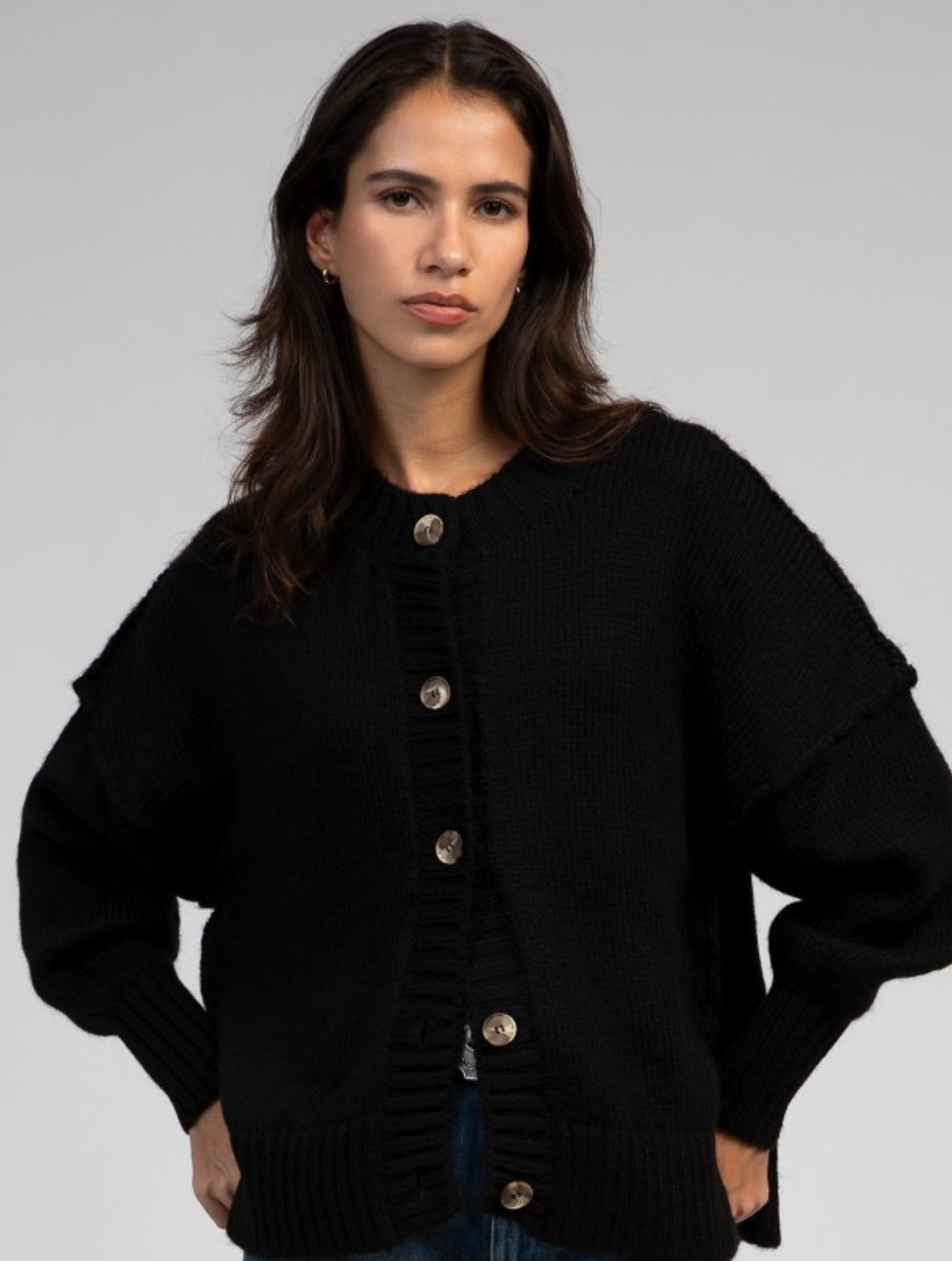 Lenewi Chunky Cardigan - Black