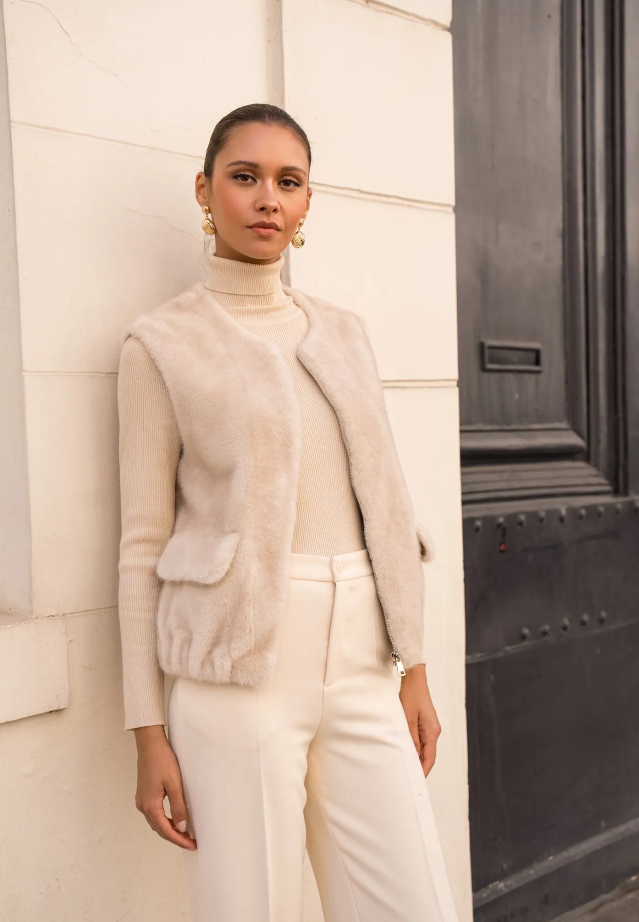 Jessica Fur Gilet - Beige