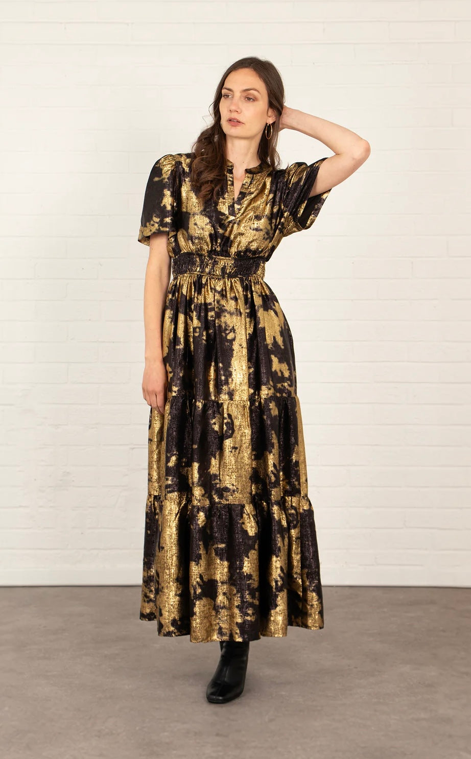 Gold Splash Tiered Maxi Dress