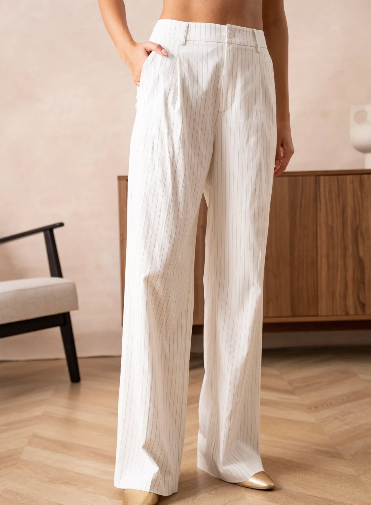 Striped Linen Mix Trouser