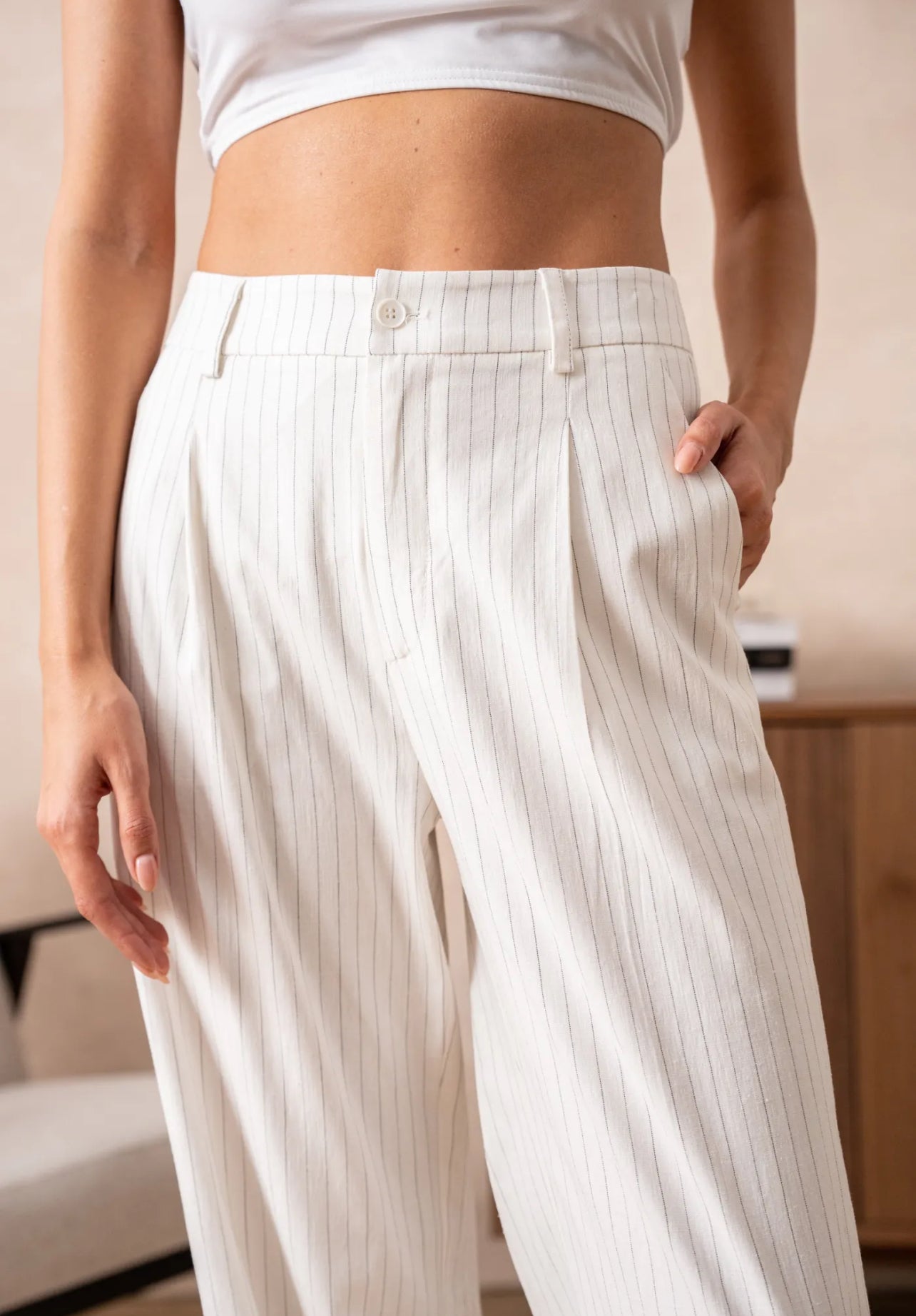 Striped Linen Mix Trouser