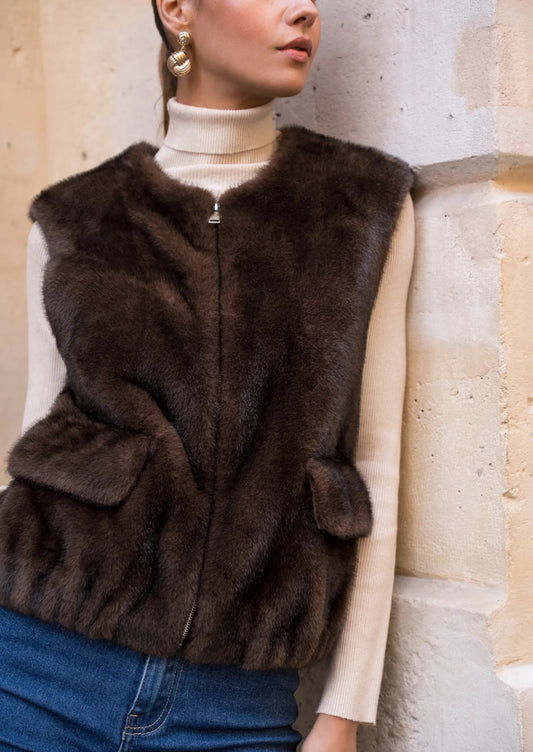 Jessica Fur Gilet - Brown