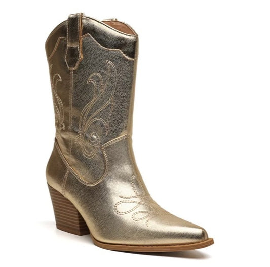Gold Vegan Mid Calf Cowboy Boot